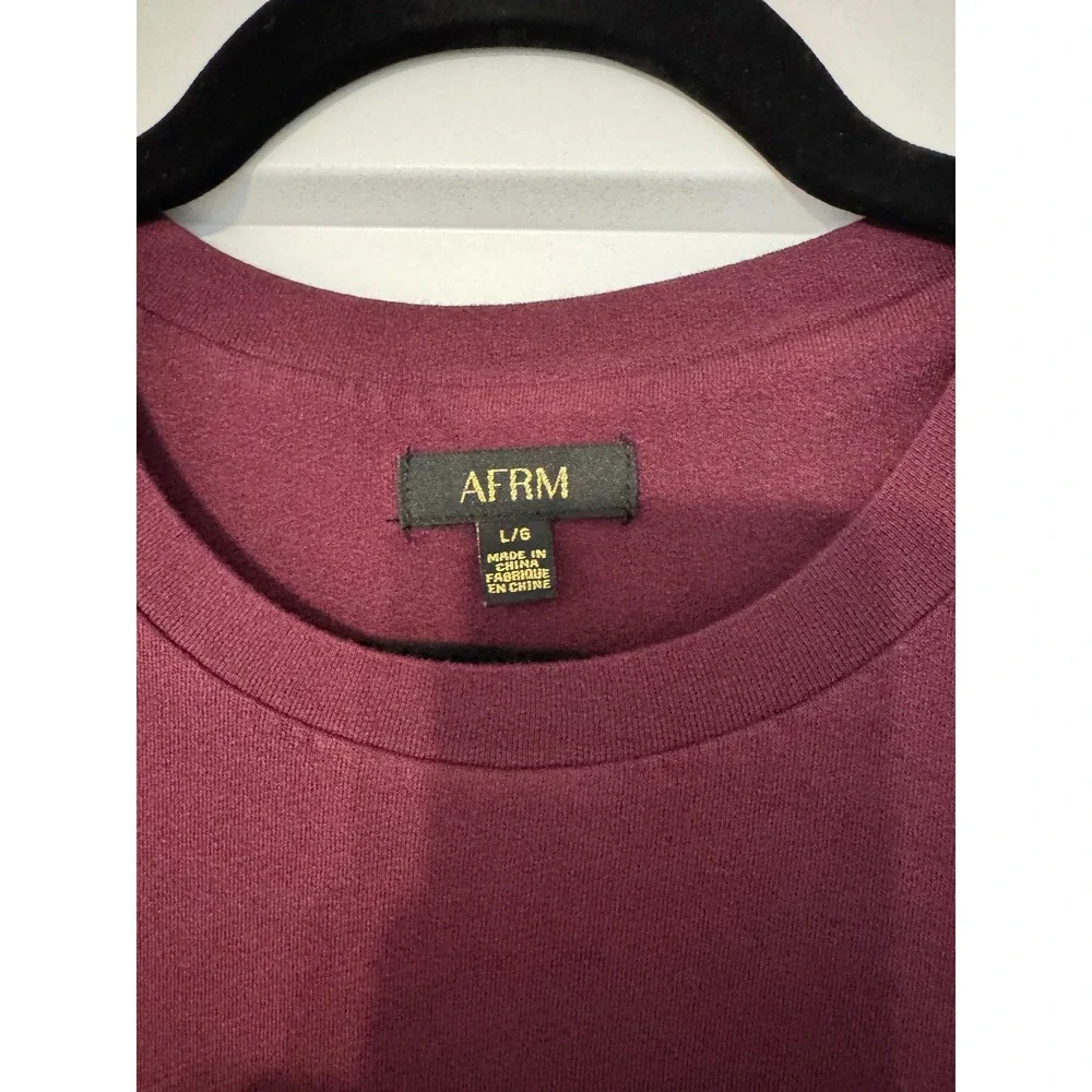 AFRM Burgundy Long Sleeve Crew Neck Jersey Knit Maxi Dress L Minimalist Grunge - Picture 2 of 8